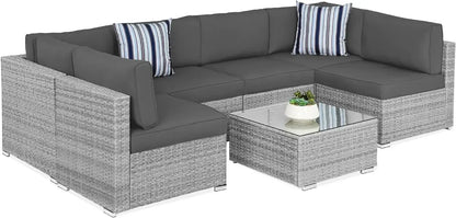 # Outdoor Furniture 7Piec Sets W/2Pillows, Coffee Table, Cover Included, Wicker Conversation Couch Set, Patio Furniture Set #