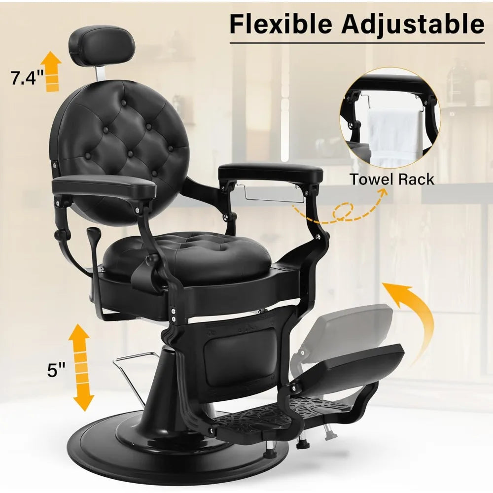 Heavy Duty Barber Chair for Barbershop,Reclining Salon Chair for Hair Stylist, 360° Swivel, Adjustable Footrest and Headrest