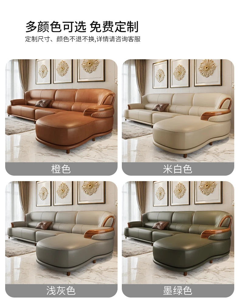New Chinese ebony leather sofa living room modern first layer cowhide 1234 combination  FT