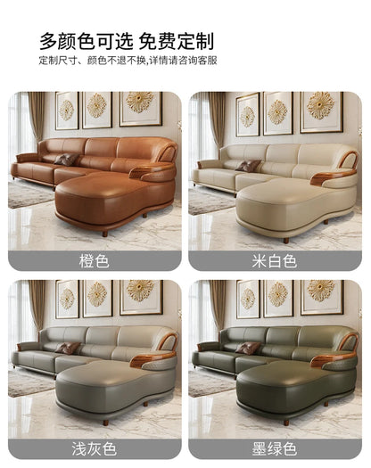 New Chinese ebony leather sofa living room modern first layer cowhide 1234 combination  FT