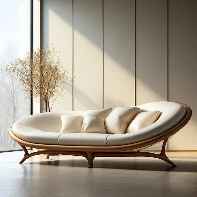 a3813  New Chinese-style solid wood sofa living room modern simple small apartment leather recliner sofa lazy chair