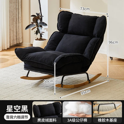 Retro Mid-Century Lazy Rocking Chair - Single Leisure Recliner for Living Room, Balcony & Napping