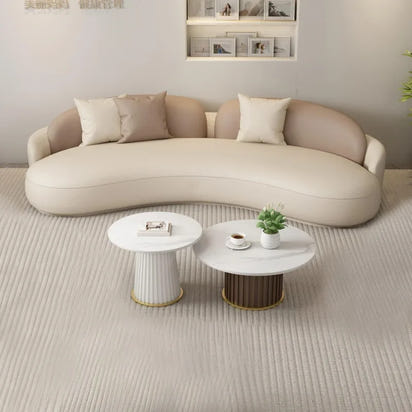 Hotel Luxury Curved Leather Sofa Set – Modern Art Design with Coffee Table