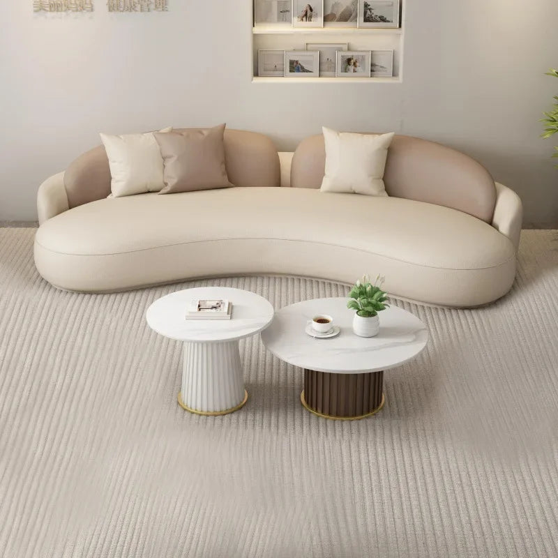 Hotel Luxury Curved Leather Sofa Set – Modern Art Design with Coffee Table