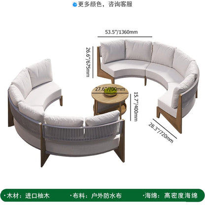 Outdoor circular sofa, rattan woven outdoor courtyard garden, villa restaurant, outdoor booth, anti-corrosion teak furniture