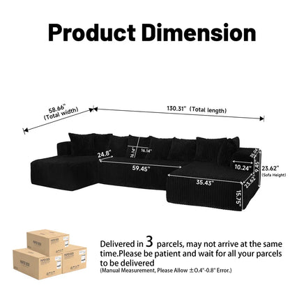 131" Modular Sectional Couch, Luxury Couches for Living Room, Corduroy Sofa with Chaise Lounge Comfy