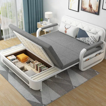 Modern Folding Sofa Bed with Fabric Upholstery Apartment Furniture Metal Frame Extendable for Living Room Dining Hotel Use