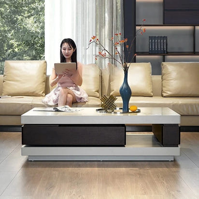 minimalist light luxury villa coffee table smoked wood color baking paint rotating storage modern simplicity