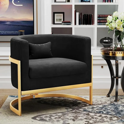 Velvet Upholstered Modern Barrel Chair with Gold Legs, Accent Armchair for Bedroom or Living Room, Side Sofa Chair