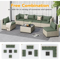 Outdoor Patio Furniture Set, 7-Piece PE Wicker Sectional Sofa with Tea Table, Outdoor Conversation Set for Patio,