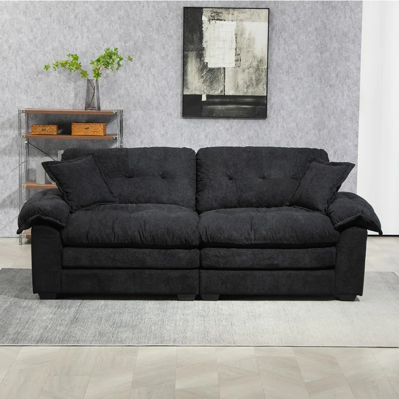 84 Convertible Modern Sofa Double Sofa Deep Seat with Two Cushions Memory Sponge Living Room Apartment Office Lounge - Black