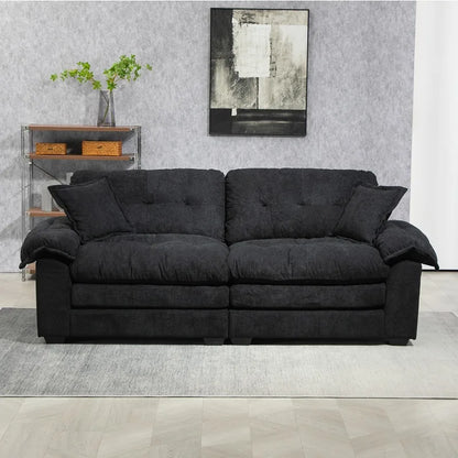 84 Convertible Modern Sofa Double Sofa Deep Seat with Two Cushions Memory Sponge Living Room Apartment Office Lounge - Black
