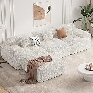 122" modern l shaped modular sectional sofa, boneless couches for living room with ottoman,4 seater convertible chenille cloud c