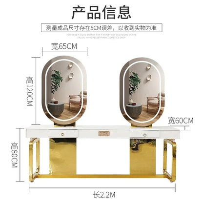 SS newBarber Shop Hair Salon Hair Salon with Socket Hot Dyeing with Light Stainless Steel Floor Dressing Table