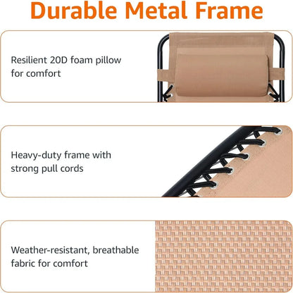 Basics Outdoor Patio Zero Gravity Lounge Chair with Pillow, Folding Reclining and Textilene Adjustable, Folding Lounge 26" Black