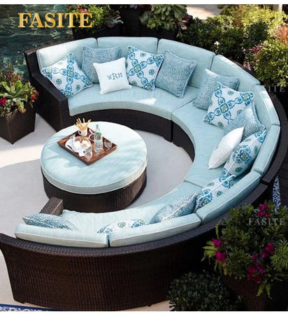 Outdoor round rattan sofa combination garden courtyard semi-circular rattan chair  hotel curved living room sofa