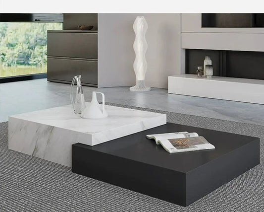 High-end rock slab coffee table Italian living room black and white contrasting color coffee table