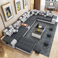 Modern Fabric Sofa Set Furniture Living Room Sofa Set with USB and Stools U Shape Cloth Couch Sofas for Home Furniture 1903