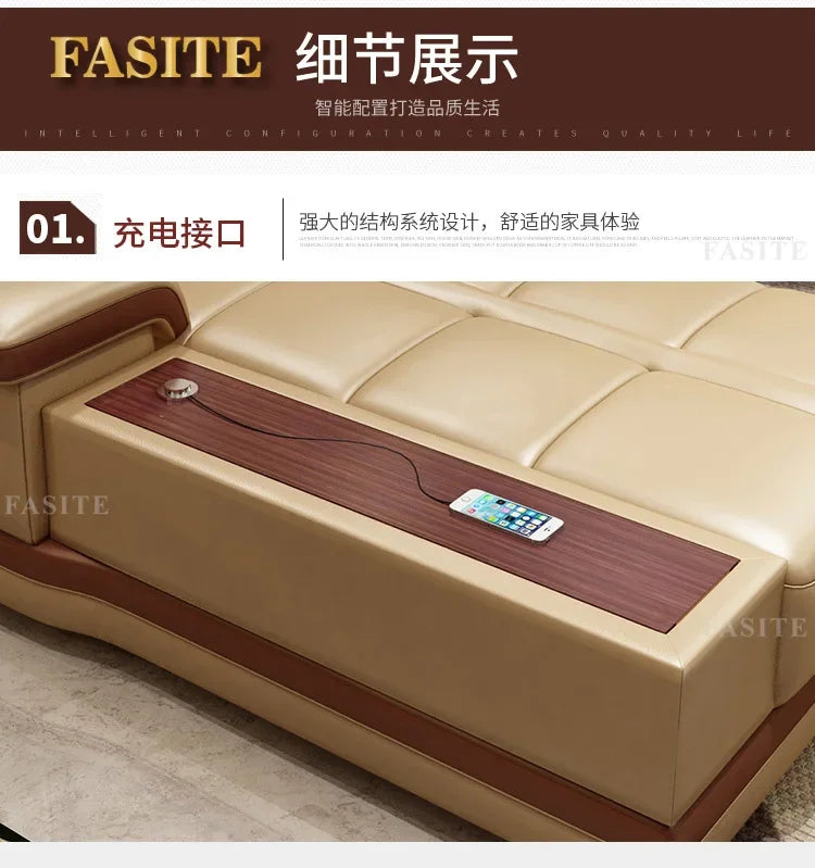 Living Room Sofa storage corner real genuine leather sofas salon couch puff asiento speaker bluetooth canape L shape sofa cama