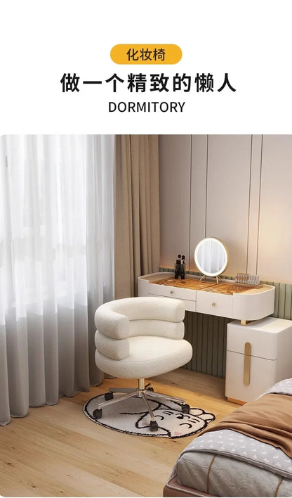 Living Room Swivel Chair Nordic Armchair INS Lift Computer Backrest Chair Lamb Wool Design Bedroom Makeup Chair Home Furniture