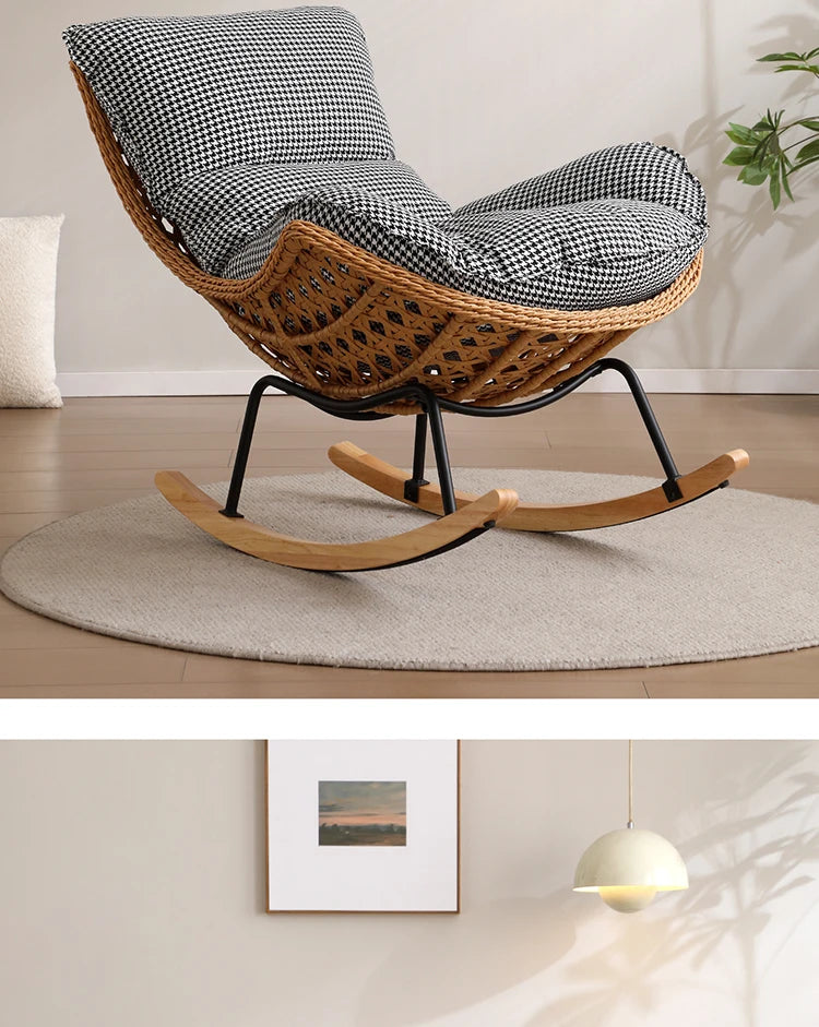 Modern Rocking Lounge Chair for Balcony Woven Rattan Lobster Chair Indoor Swing Seat Comfortable Single Sofa for Living Room