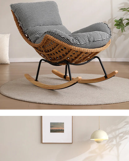 Modern Rocking Lounge Chair for Balcony Woven Rattan Lobster Chair Indoor Swing Seat Comfortable Single Sofa for Living Room