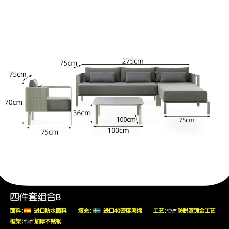 Outdoor stainless steel sofa Hotel sales office Terrace Dining table and chairs