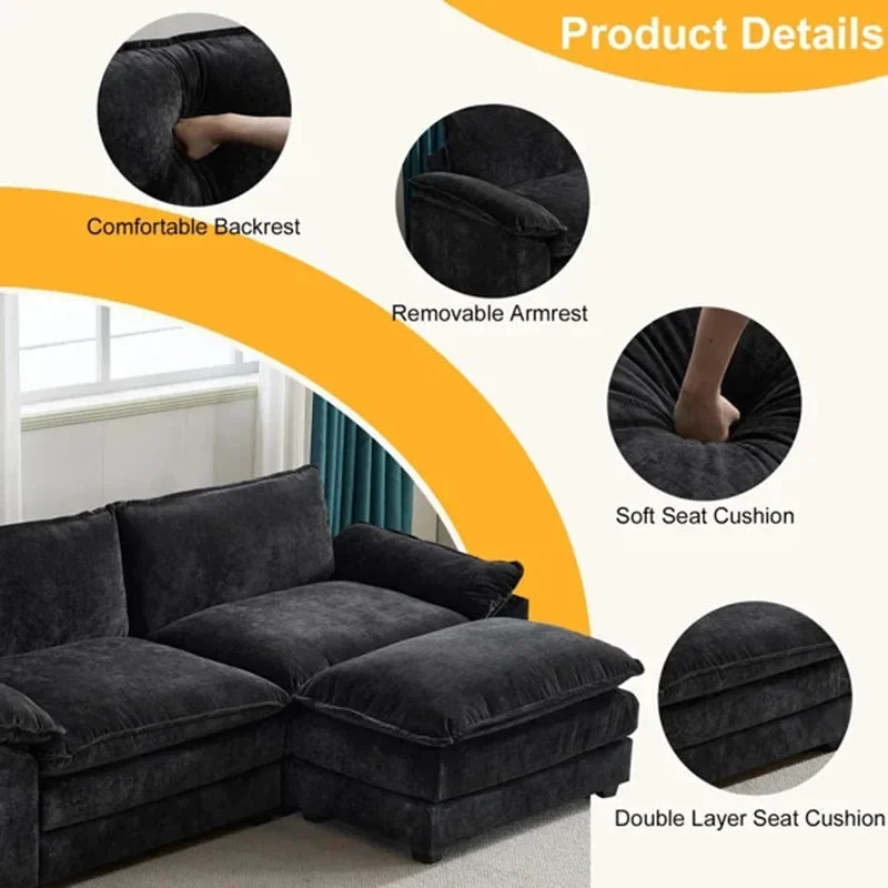121 Inch Cloud Couch Comfortable Modular Sectional Sofa For Living Room Modern Linen 3-seat Convertible Loveseat Sofa Apartment