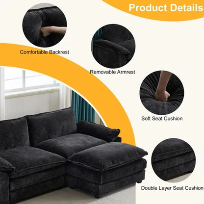 121 Inch Cloud Couch Comfortable Modular Sectional Sofa For Living Room Modern Linen 3-seat Convertible Loveseat Sofa Apartment
