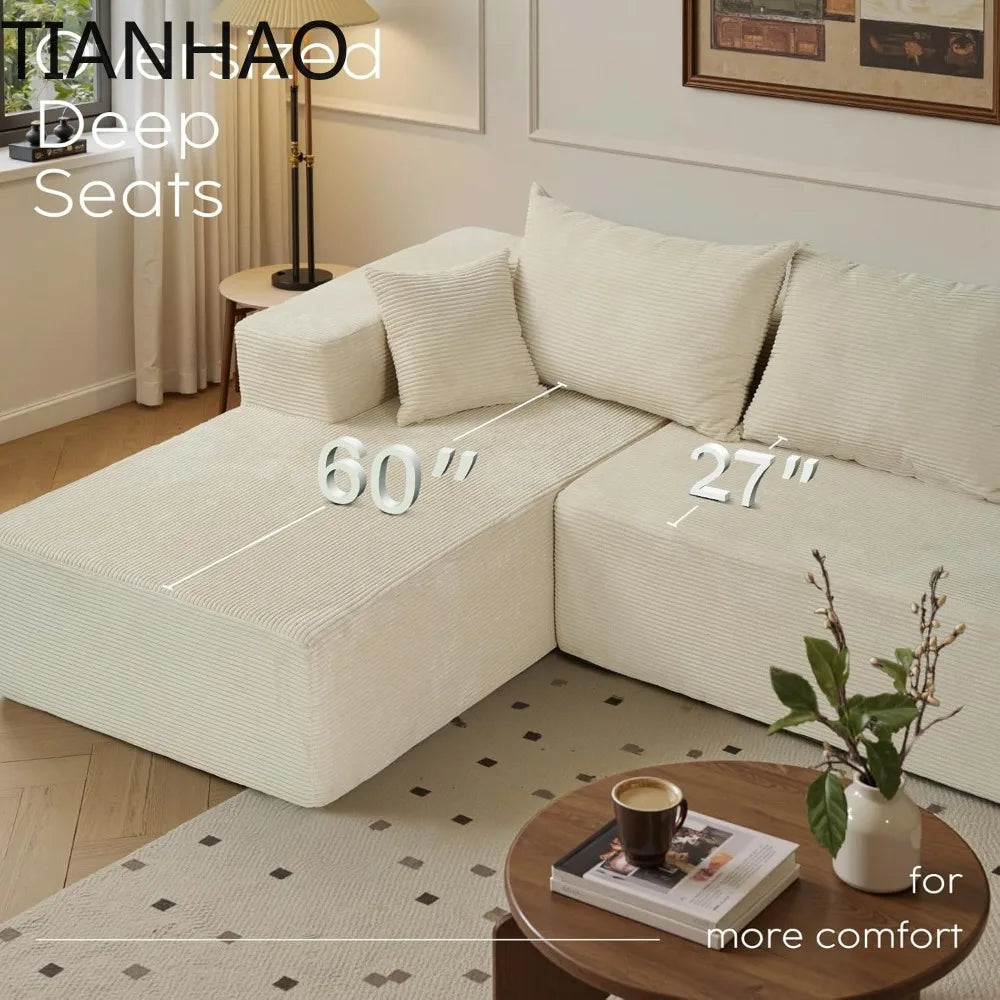 Cloud Sectional Couch with L-Shape Chaise,Modern Modular Sofa with Deep Seat, Upholstered Couches for Living Room Bedroom,No Ass