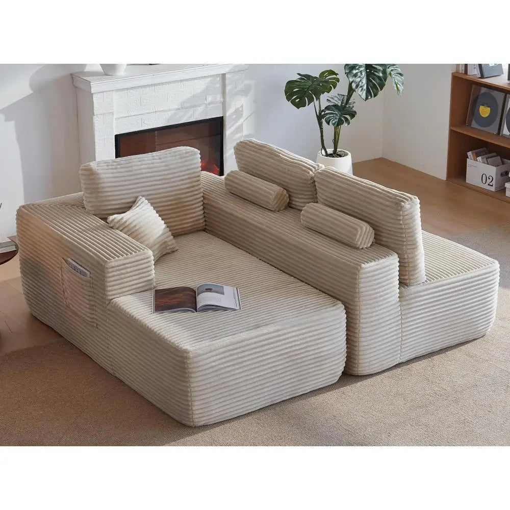 104'' Cloud L-Shaped Sectional Chaise: Deep Seat, Side Pockets, Plush Beige - No Assembly for Living/Bedroom