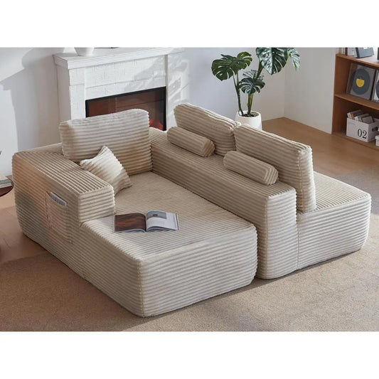 104'' Cloud L-Shaped Sectional Chaise: Deep Seat, Side Pockets, Plush Beige - No Assembly for Living/Bedroom