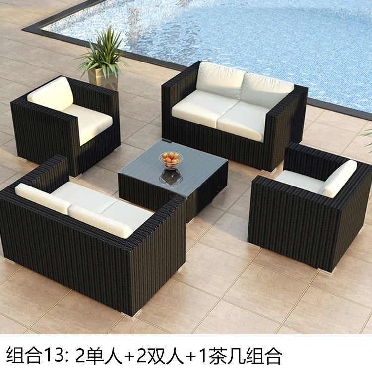 Terrace Modern Garden Sofas Outdoor Combination Courtyard Nordic Garden Sofas Waterproof Pe Rattan Furniture Sofá Jardín MHHYSF