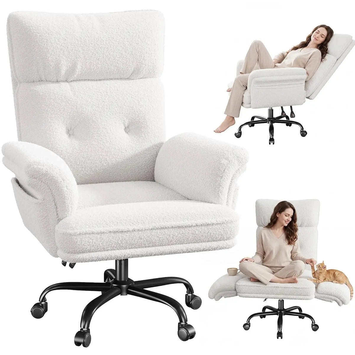 Big and Tall Office Chair with Adjustable Armrests & Wheels，145° Reclining Desk Chair Comfy,Pink Vanity Chair for, Customized