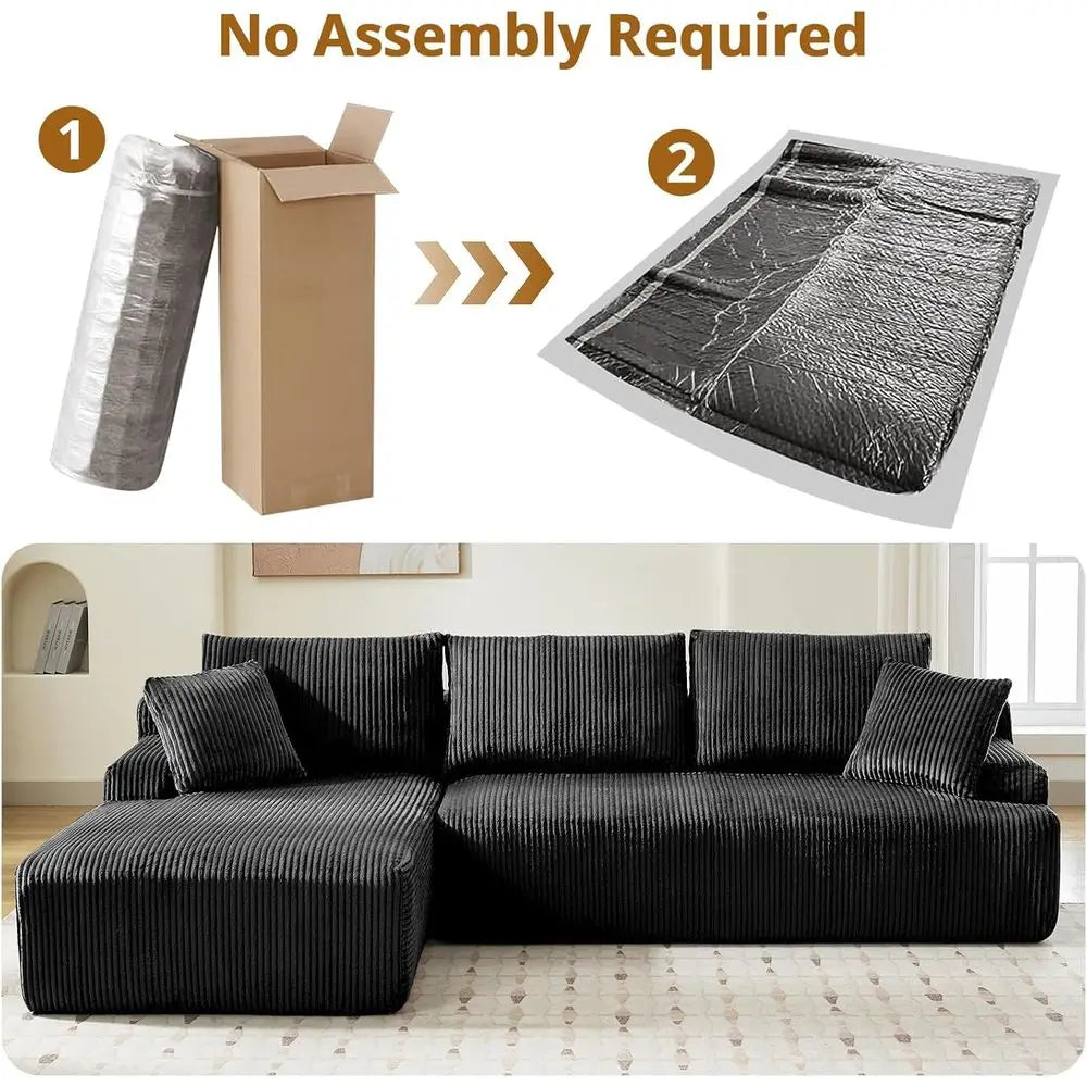 108 Modern Cloud-Inspired L-Shape Couch, Sleeper Sofa, Corduroy, Deep Seating, No Assembly Needed