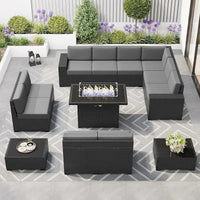 PatioLix 8 Piece Patio Furniture with 44"Propane Gas Fire Pit Table. Outdoor Sectional Conversation Set Wicker Rattan Sofa