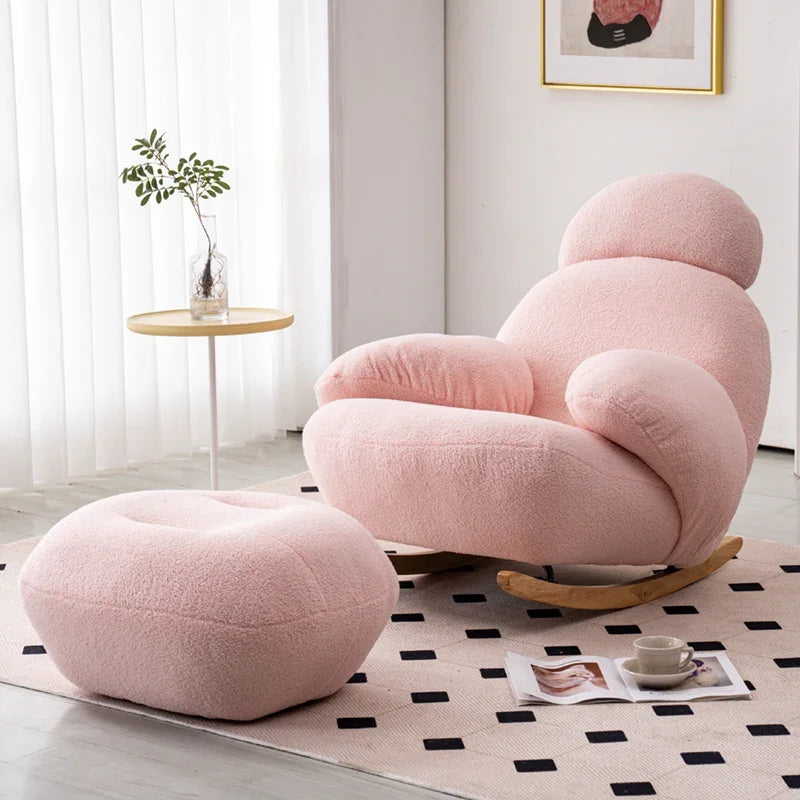 Big white Internet celebrity rocking chair lazy sofa single rocking cream living room lazy chair simple balcony bedroom