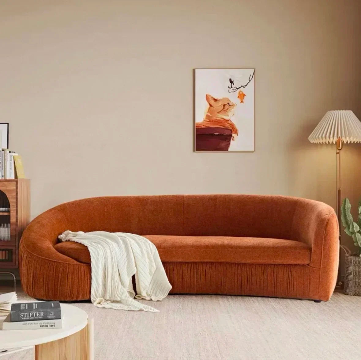 gW Nordic modern minimalist chenille cloth sofa hotel pleated curved large flat multi-person sofa