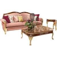 European luxury solid wood carving flower sofa French parquet fabric sofa coffee table combination
