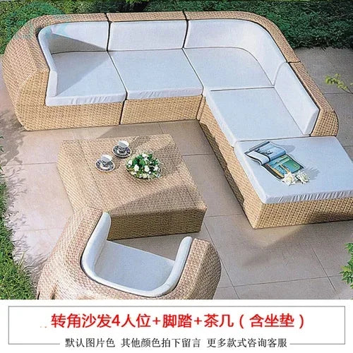 Budget-friendly Outdoor Rattan Woven Sofa, Outdoor Garden, Villa, Courtyard Balcony, Casual Corner Sofa, Coffee Table