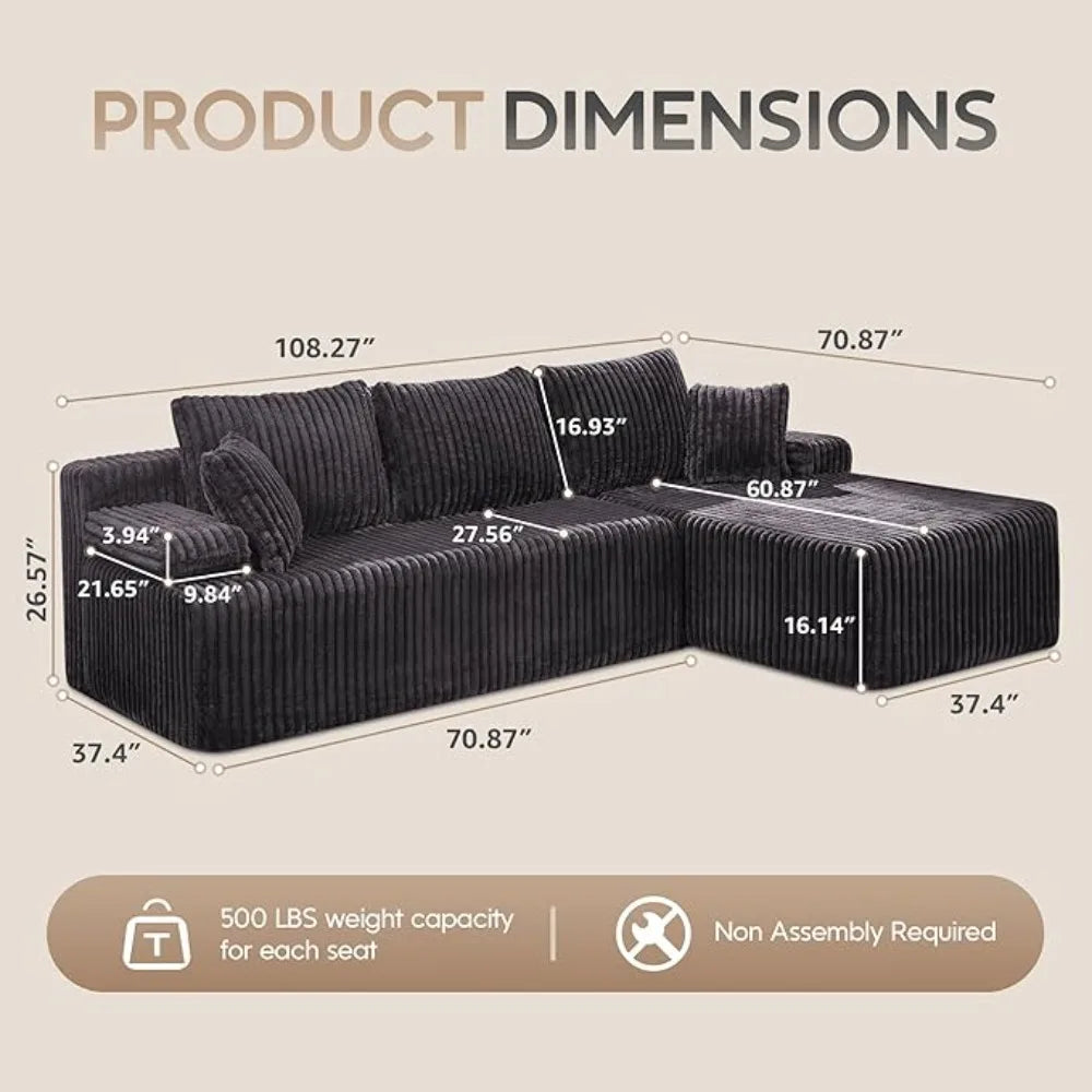 108'' L-Shape Memory Foam Modular Sectional Sofa Couch 3 Seat Living Room Furniture Set
