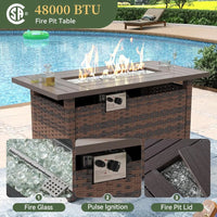 8 Piece Patio Furniture Set with 44” Fire Pit Table Wicker Rattan Outdoor Sectional Sofa Set with Coffee Table and Thickened Cu