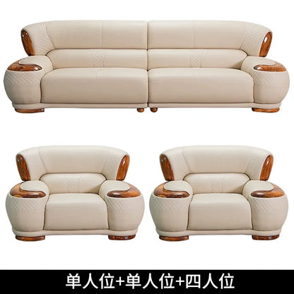 New Chinese ebony leather sofa living room modern first layer cowhide 1234 combination  FT