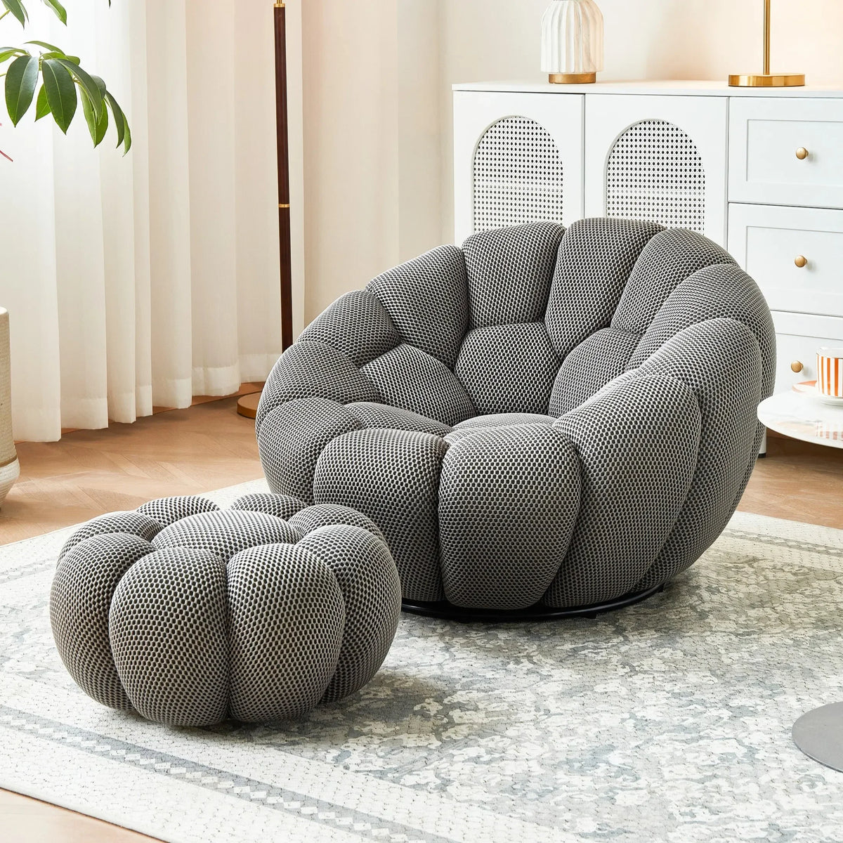 Modern Pumpkin Chair Luxury Bubble Sofa Single Lounge Seat Lazy Recliner for Bedroom Balcony Living Room Aesthetic Accent