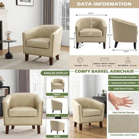 Modern Comfortable Round Arm Accent Chair for Living Room, Bedroom - Upholstered Barrel Club Chair with Faux Leather