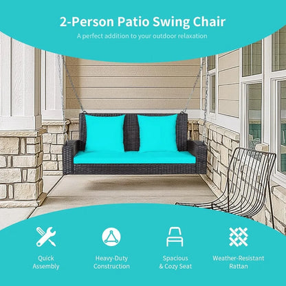 #For Heavy Duty 800 LBS Wicker Hanging Porch Swing with Cushions & Chains,  Outdoor Rattan Swing Bench for Garden, Yard&
