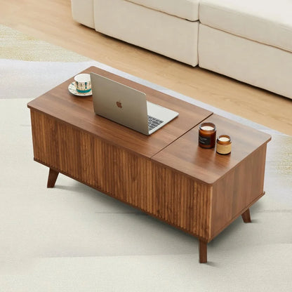 Modern Rectangular Coffee Table with Fluted Design, Lift Top and Hidden Storage