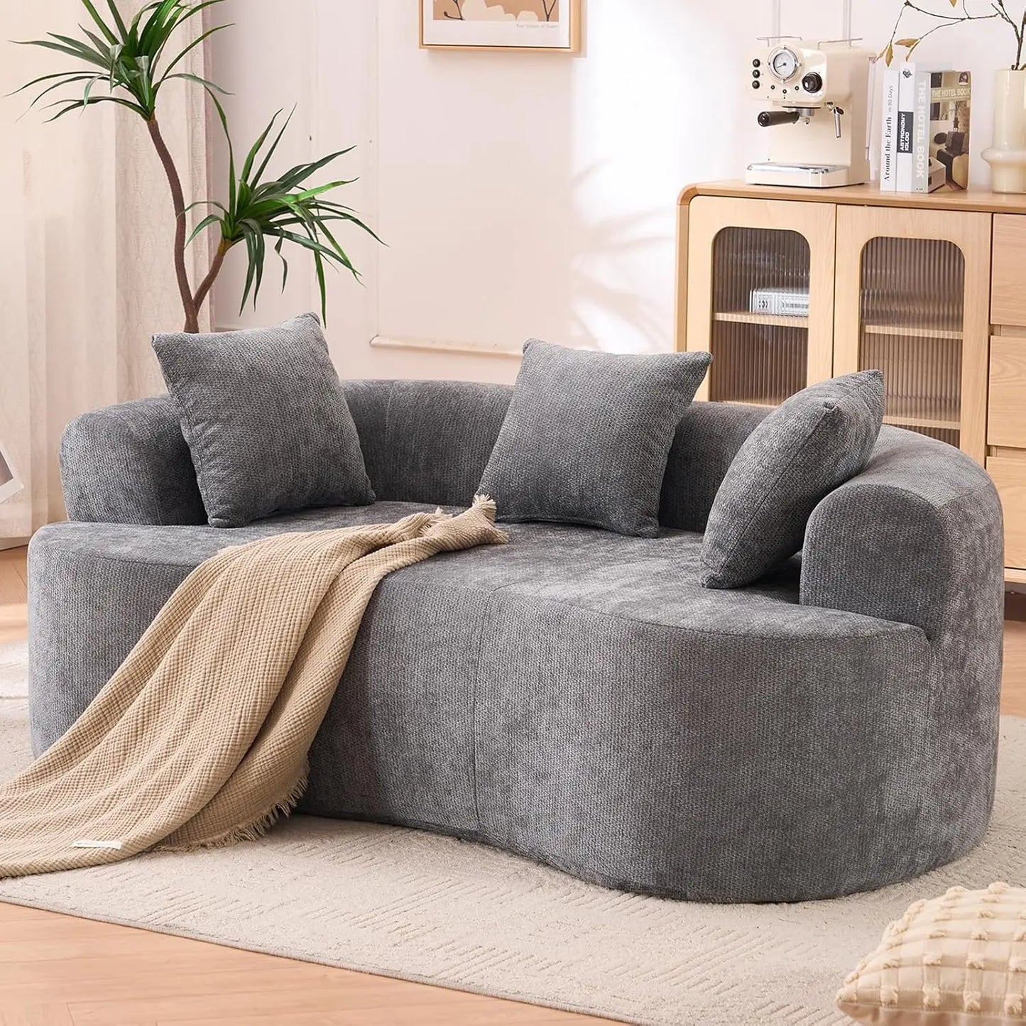 79" Boneless Loveseat Convertible Folding Sofa Bed, Twin Sleeper Sofa With Pillow, Modern Chenille Fabric Floor & Futon Loveseat