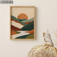 Sunset Leaf Art Poster Abstract Mountain Range Canvas Painting Minimalist Wall Art Living Room Bedroom Apartment Decor No Frame