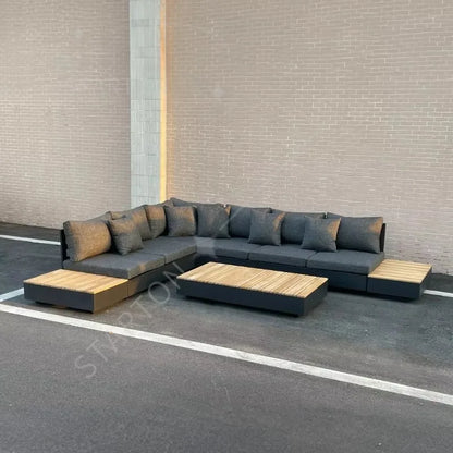 Aluminum Outdoor Furniture Villa Garden Sofa Set Hotel Patio Poolside Teak L Sectional Sofa Aluminum Outdoor Sofa